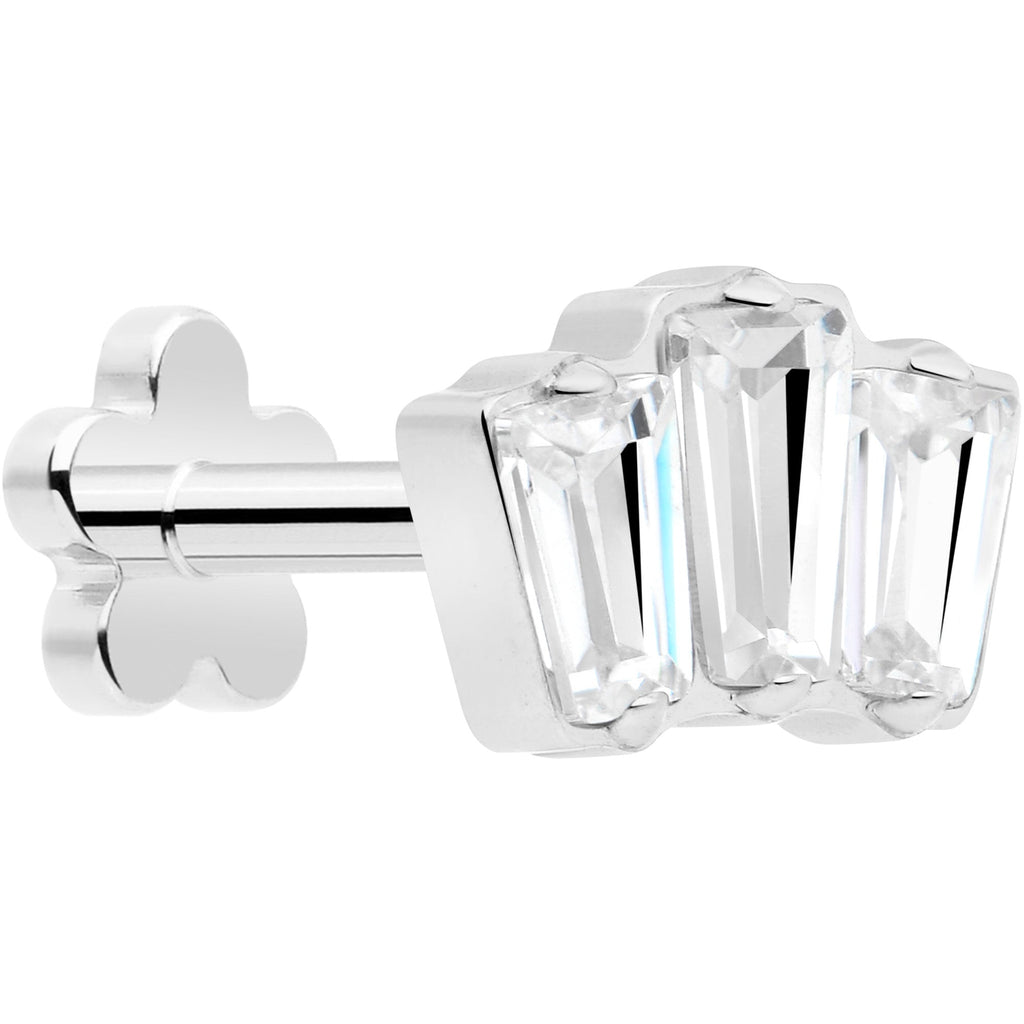 18G 1/4 Clear Gem Implant Grade Titanium Threadless Flower Reversible Flat Back Earring