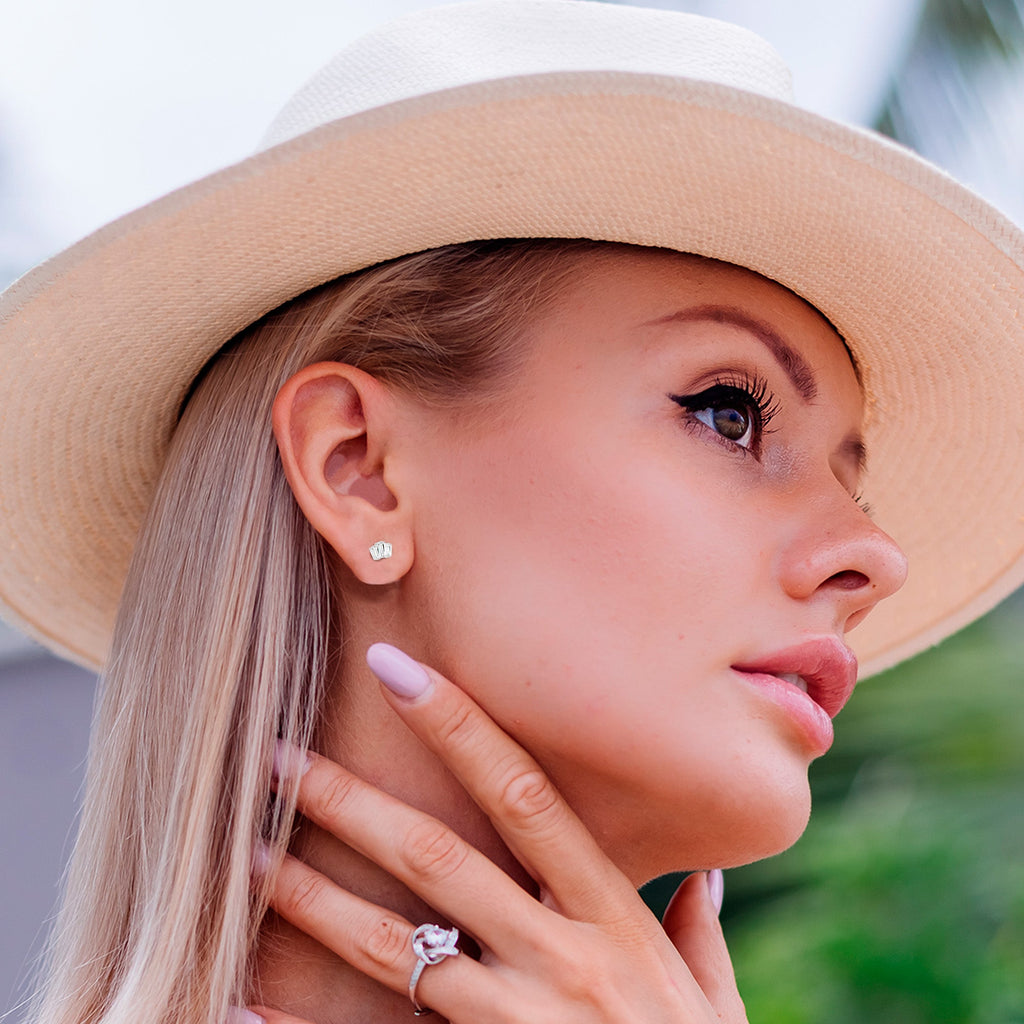 18G 1/4 Clear Gem Implant Grade Titanium Threadless Flower Reversible Flat Back Earring