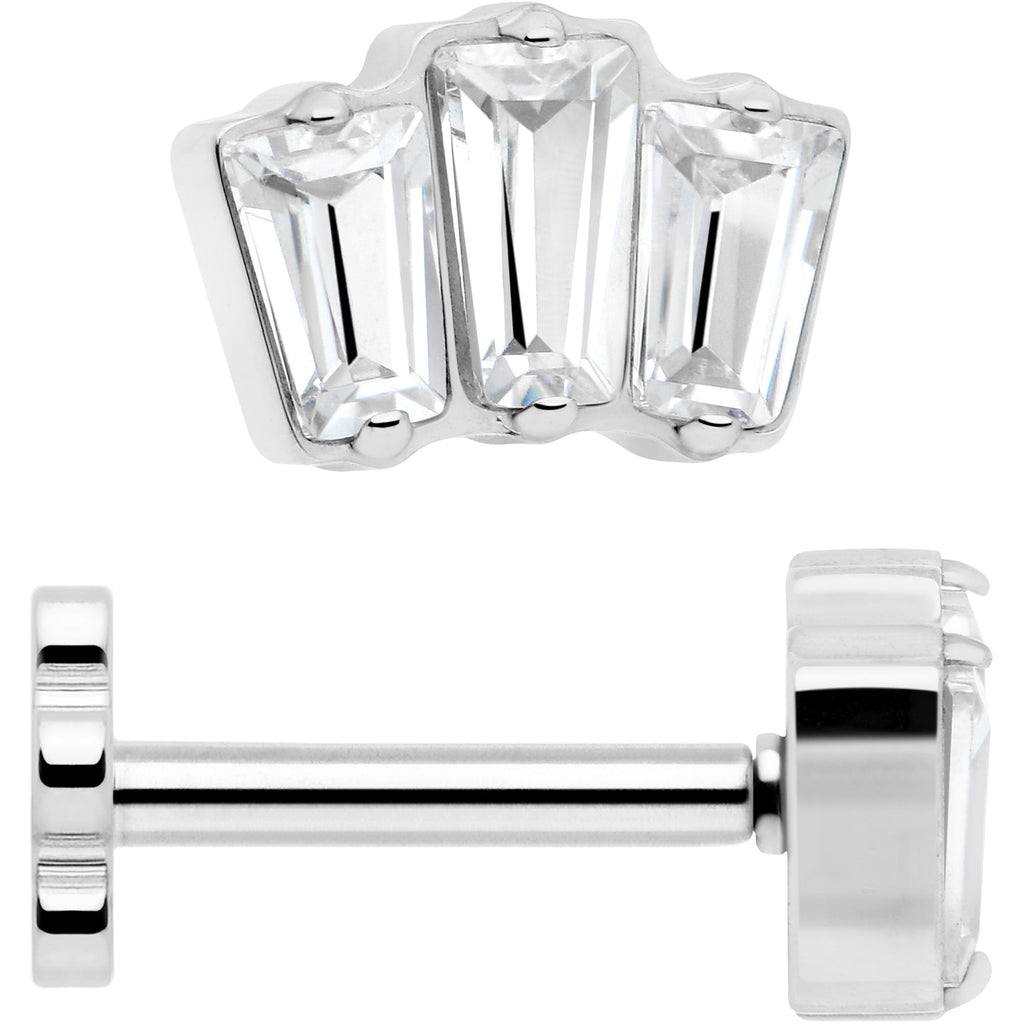 18G 1/4 Clear Gem Implant Grade Titanium Threadless Flower Reversible Flat Back Earring