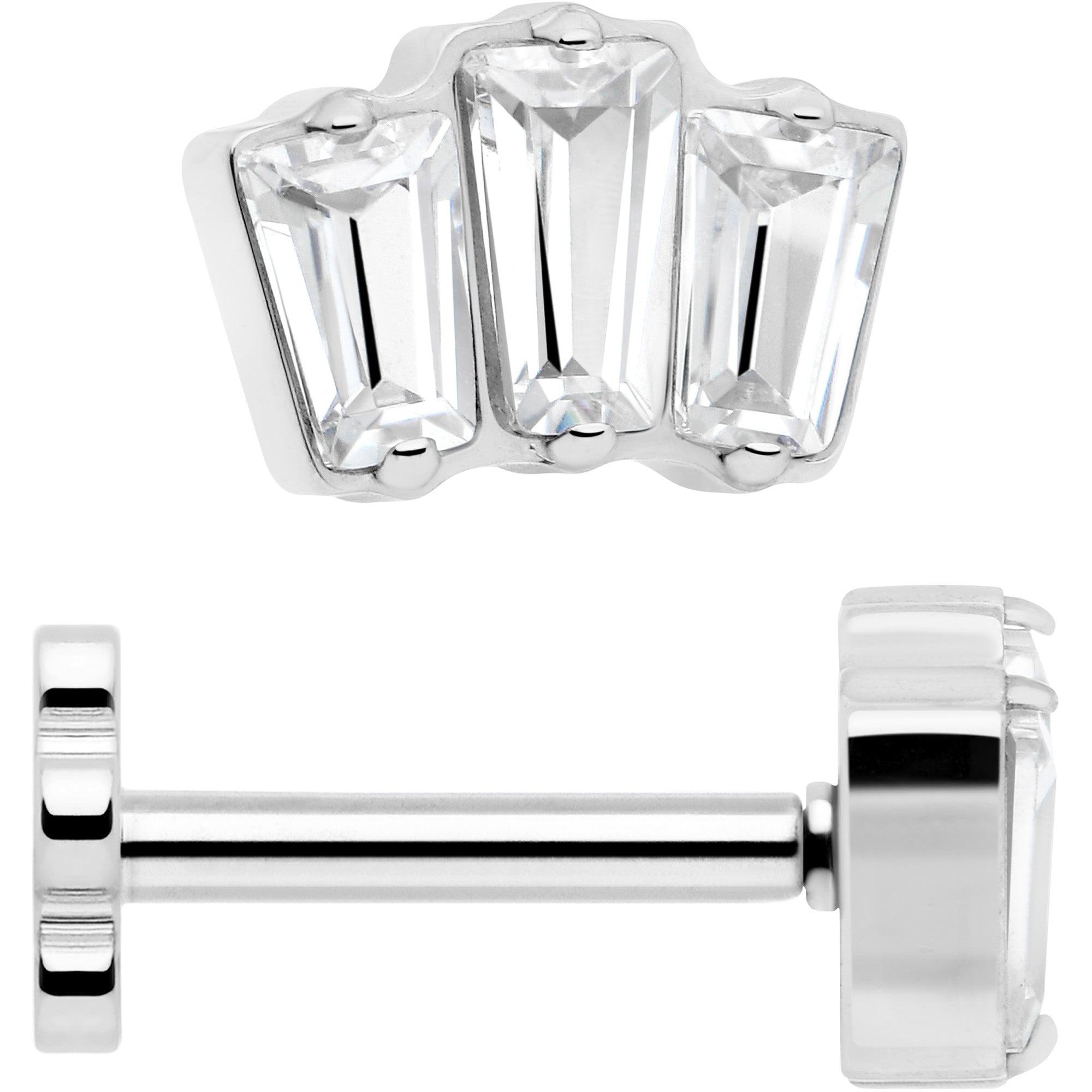 18G 1/4 Clear Gem Implant Grade Titanium Threadless Flower Reversible Flat Back Earring