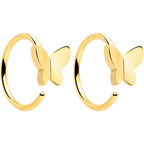 20G Gold Tone Implant Grade Titanium Butterfly Open Hoop Earring Set