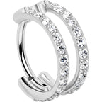 20G Double Row Micro Gem Implant Grade Titanium Hinged Double Hoop Nose Ring