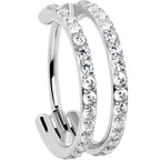 20G Double Row Micro Gem Implant Grade Titanium Hinged Double Hoop Nose Ring