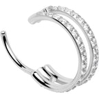 20G Double Row Micro Gem Implant Grade Titanium Hinged Double Hoop Nose Ring