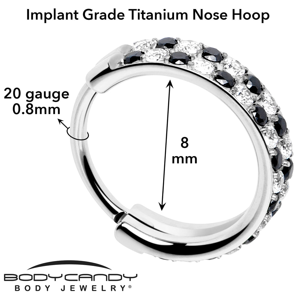 20G CZ Double Row Checkerboard Implant Grade Titanium Nose Hoop