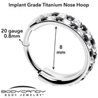 20G CZ Double Row Checkerboard Implant Grade Titanium Nose Hoop
