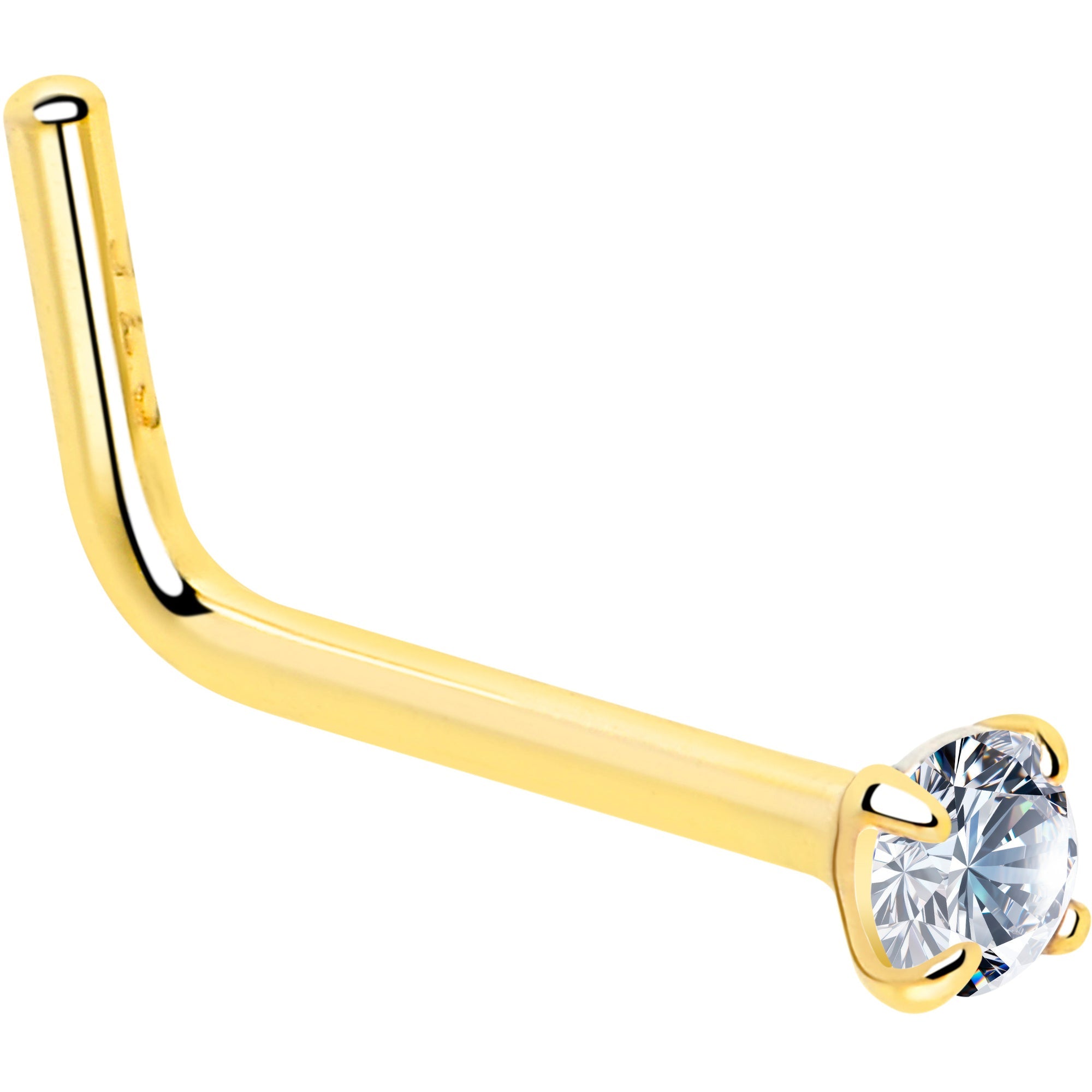 20G Gold Plated 925 Sterling Silver 2mm CZ L-Shape Nose Ring