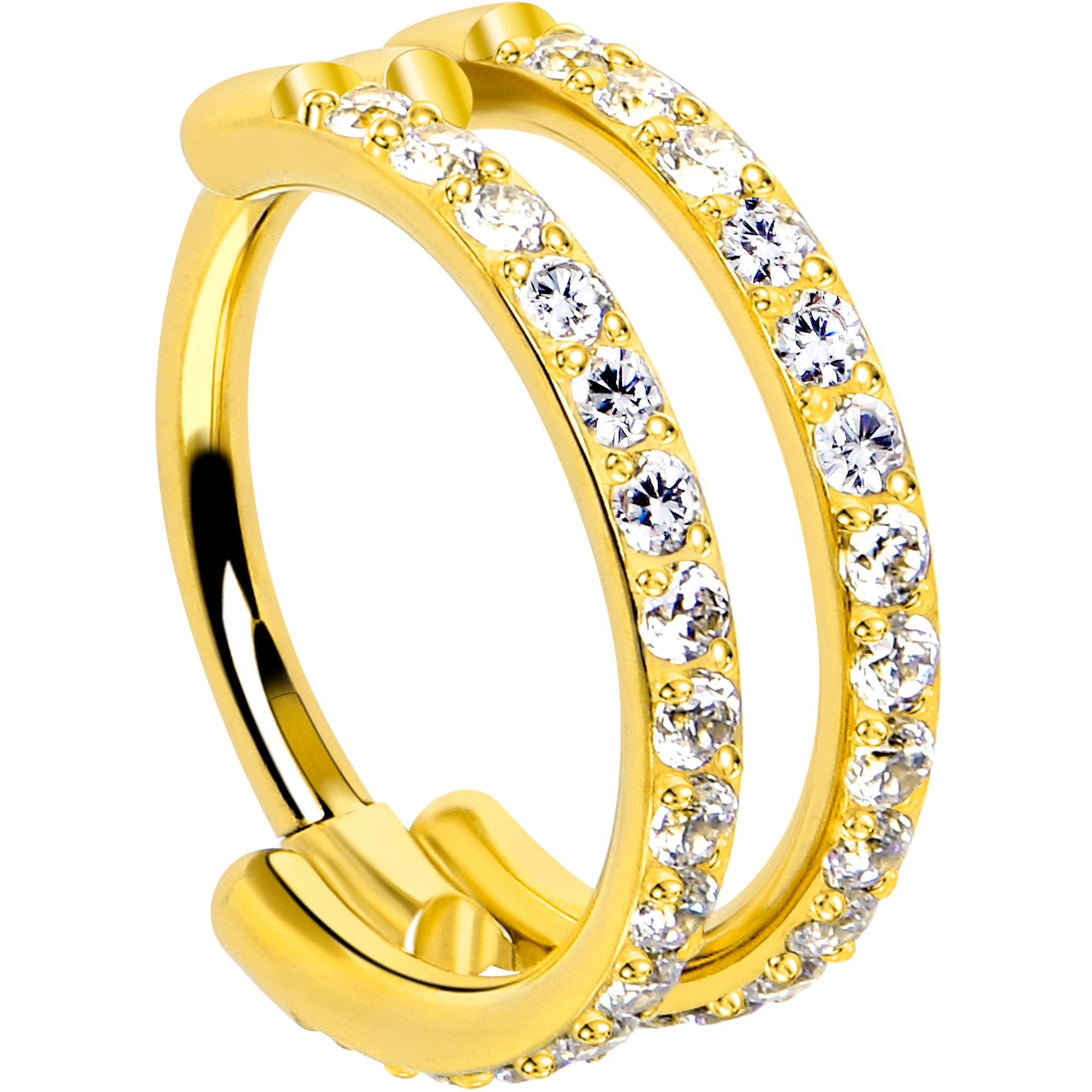 18G Double Row Micro Gem Implant Grade Titanium Hinged Double Hoop Nose Ring