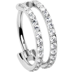 18G Double Row Micro Gem Implant Grade Titanium Hinged Double Hoop Nose Ring