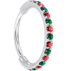 20G Micro Gem Titanium Hinged Nose Hoop - Christmas Nose Ring