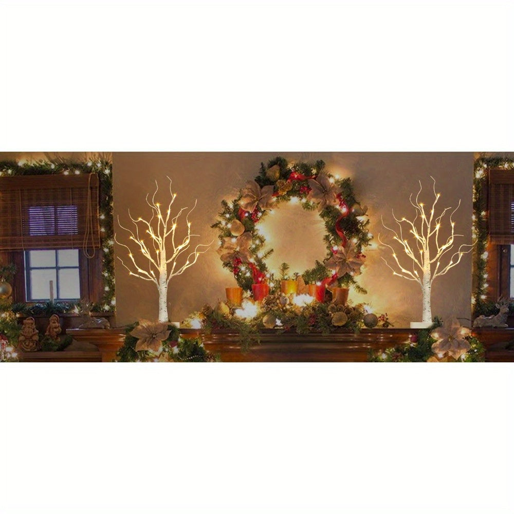 Birch Tree with Led Lights, White Christmas Tree Decorations Indoor with Timer, Lighted Mini Small Artificial Lamp Prelit Twig Tree Battery Operated for Table Centerpiece Home Decor 4Pack House Of Avana