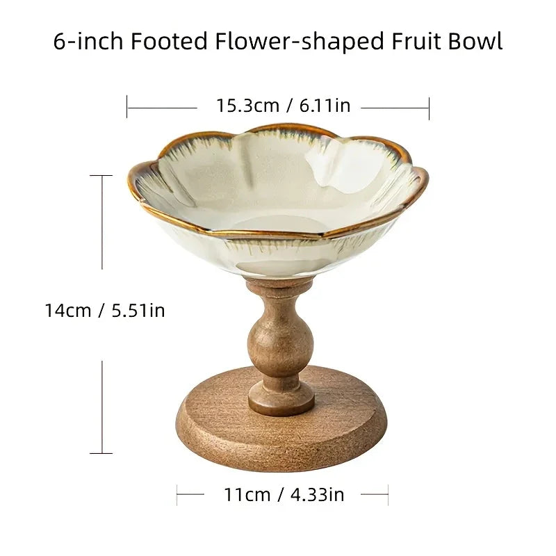 Fruit Bowl - Ceramic Wooden Round