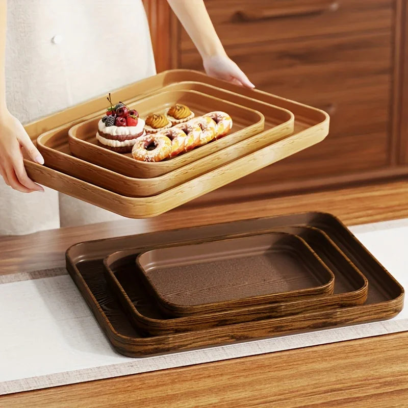 Dinner Plates - Thick Wooden Grain White Set