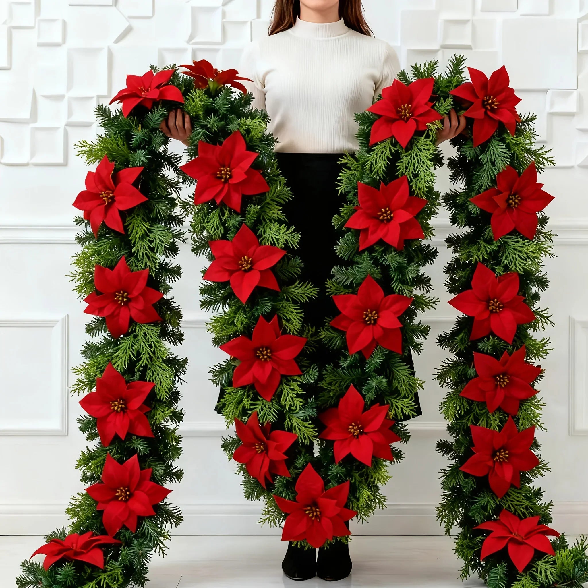 1pc Large Christmas Artificial Red Poinsettia Pine Branches, Realistic Vines and Home Decor for Indoor/Outdoor Holiday Decoration, Suitable for Various Festive Ornaments, Christmas Tree Decorations, Christmas Tree Ornaments House Of Avana