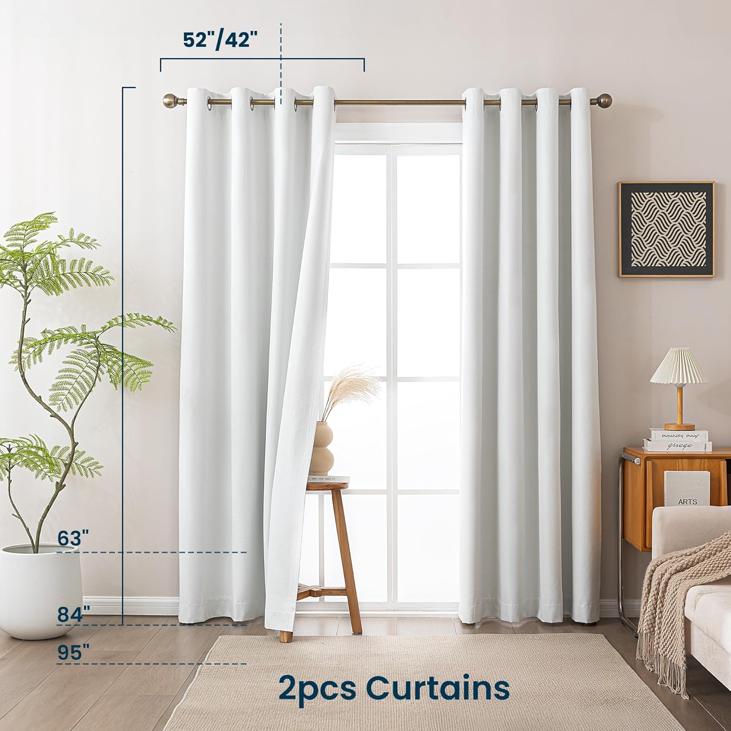 Blackout Curtains for Room Darkening Window Drapes with Rod Pocket 2 Panels Set-White Sleep Zone