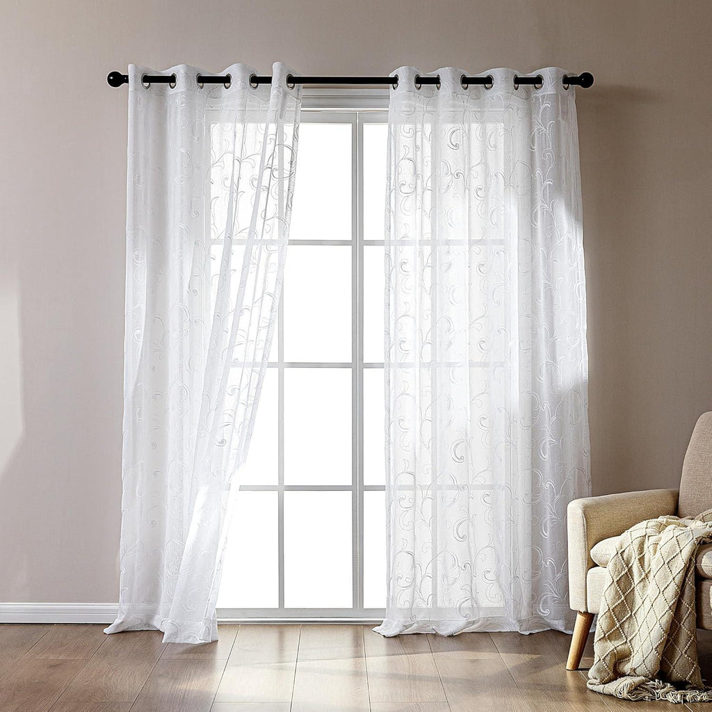 White Leaf Sheer Curtains for Living Room/Bedroom Sleep Zone