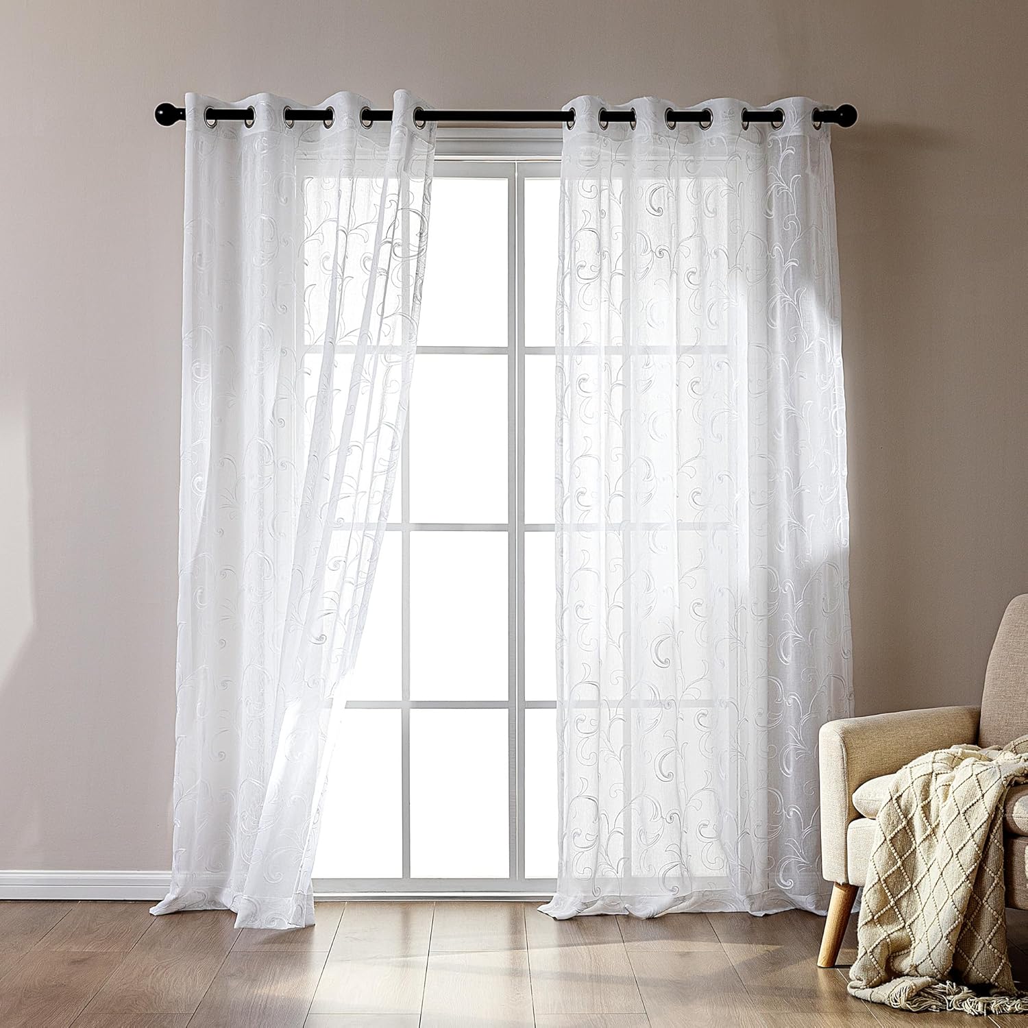White Leaf Sheer Curtains for Living Room/Bedroom Sleep Zone