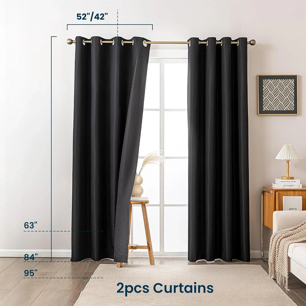 Blackout Curtains for Room Darkening Window Drapes with Rod Pocket 2 Panels Set-Black Sleep Zone