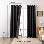 Blackout Curtains for Room Darkening Window Drapes with Rod Pocket 2 Panels Set-Black Sleep Zone