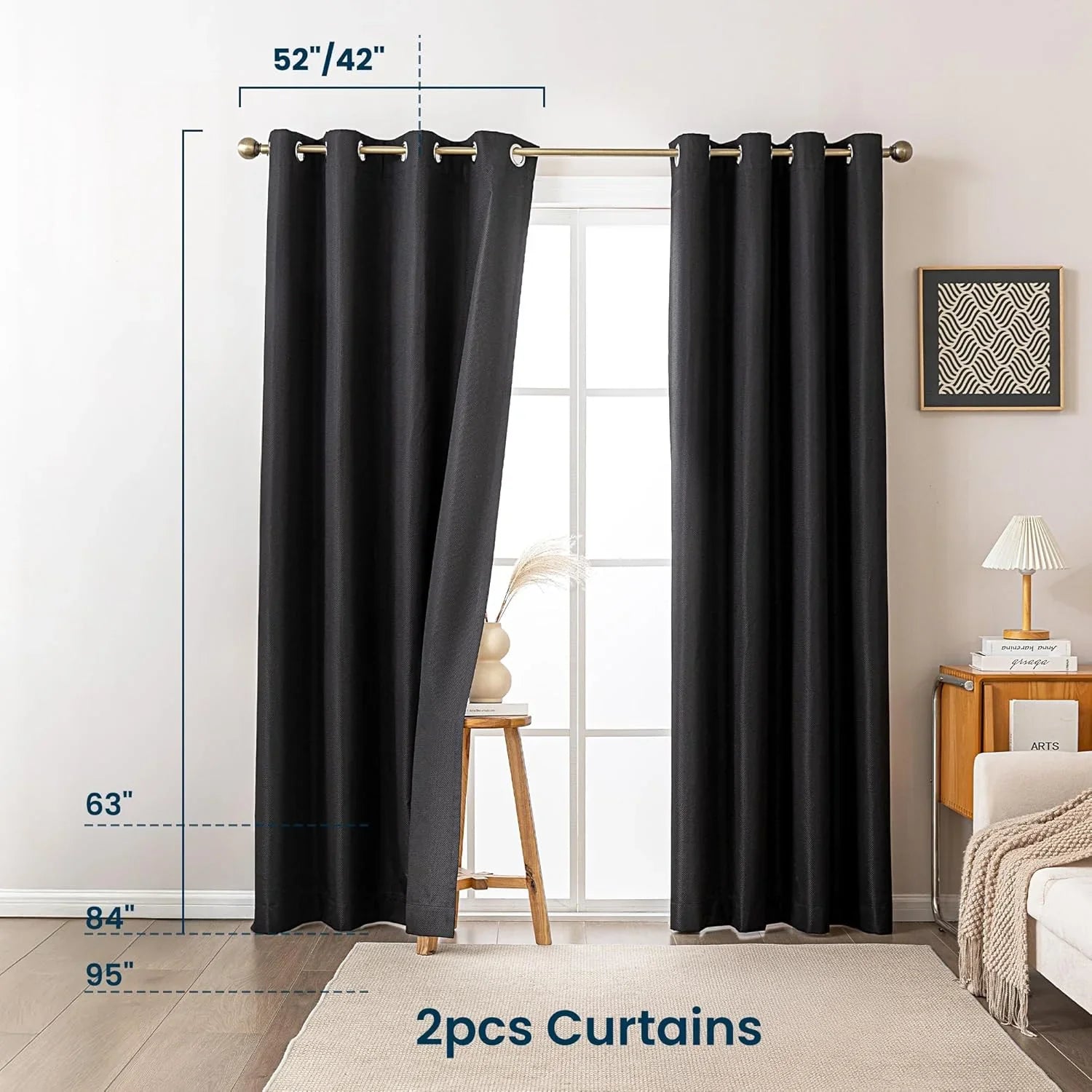 Printed Modern Farmhouse Blackout Curtains for living Room - Black