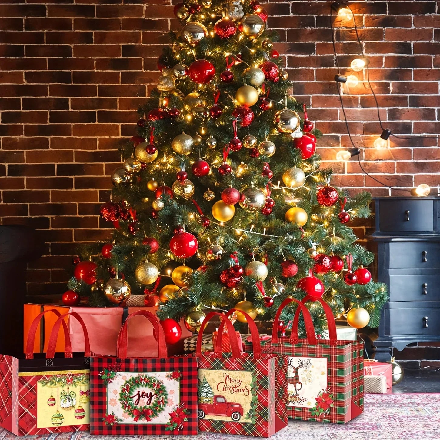 8/16pcs Festive Christmas Gift Bags with Handles - Foldable, Multi-Use Woven Fabric Totes for Gift Packaging, Shopping, and Party Supplies, Red & White Plaid Design, Perfect for Holiday Presents, Gift Bags for Gifts, Gift Pac House Of Avana