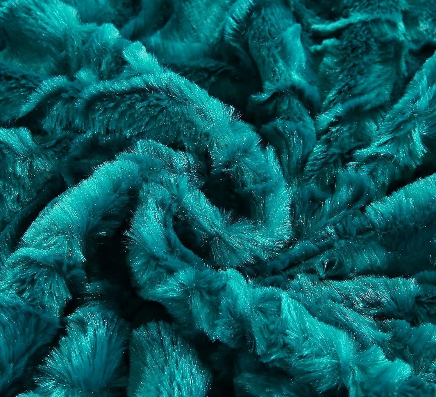 DaDa Bedding Mermaid Scales Emerald Green Blue w/ Sherpa Backside Faux Fur Throw Blanket (BL-171805) DaDalogy Bedding Collection