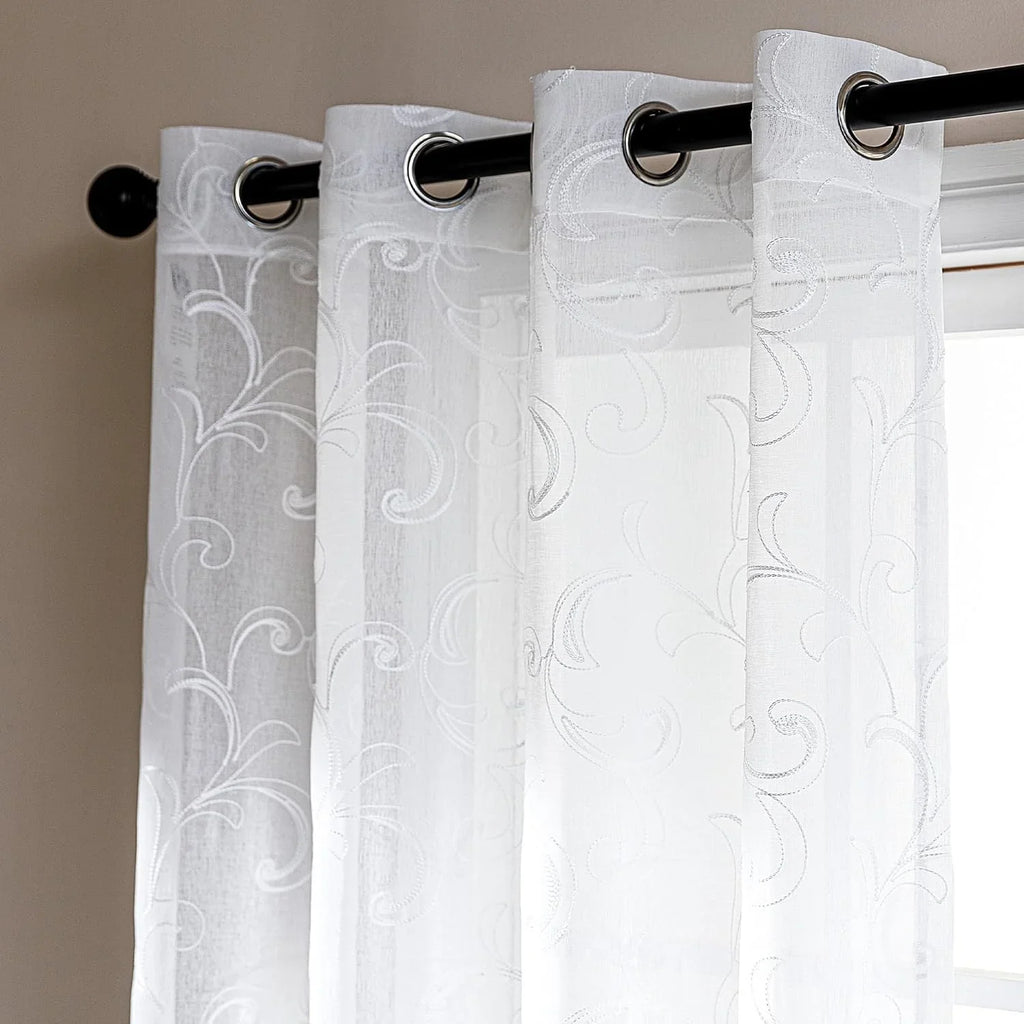 White Leaf Sheer Curtains for Living Room/Bedroom Sleep Zone