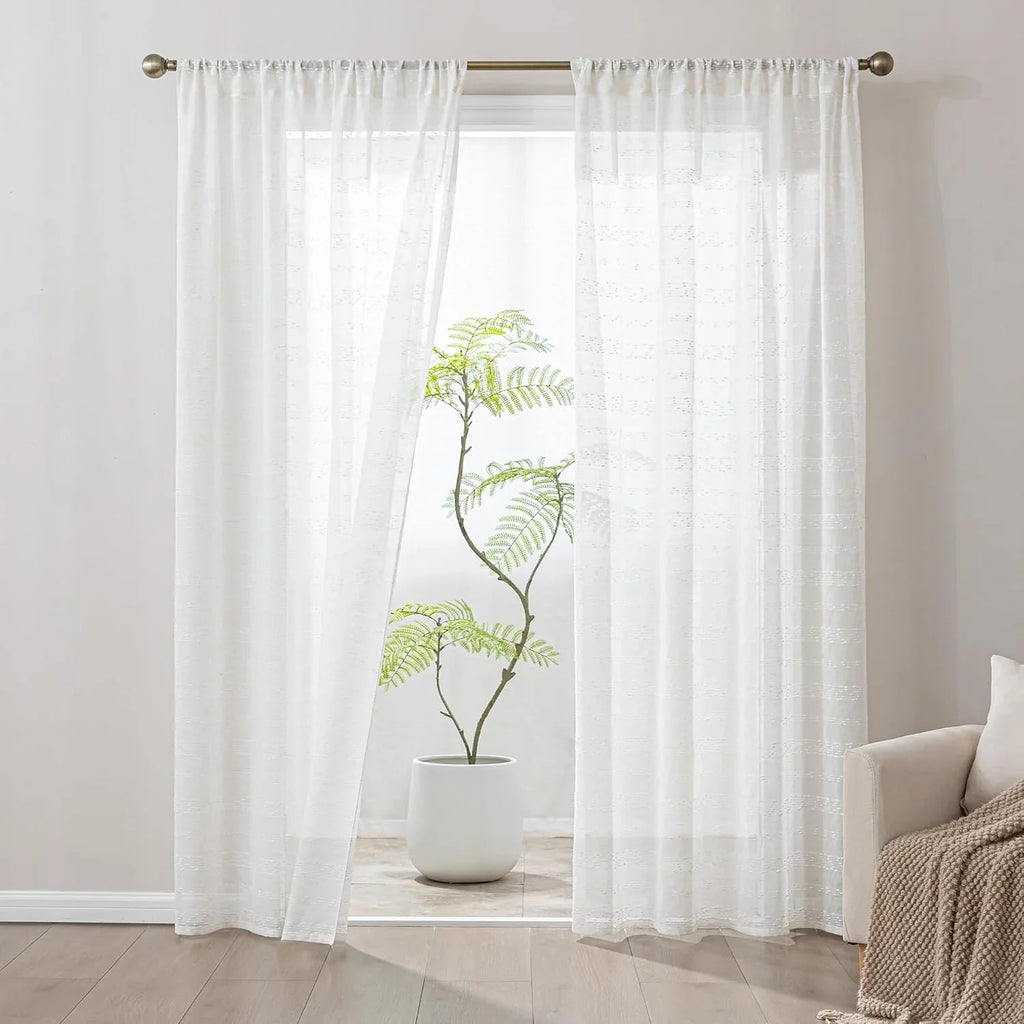 Farmhouse Semi Sheer Curtains 2 Panels Light Filtering Window Drapes with Rod Pocket Sleep Zone
