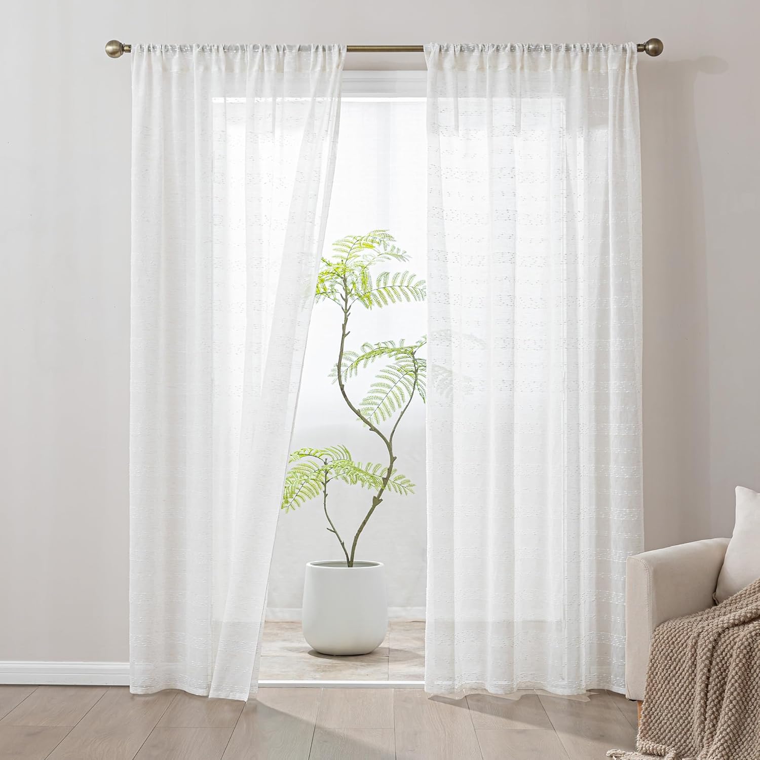 Farmhouse Semi Sheer Curtains 2 Panels Light Filtering Window Drapes with Rod Pocket Sleep Zone