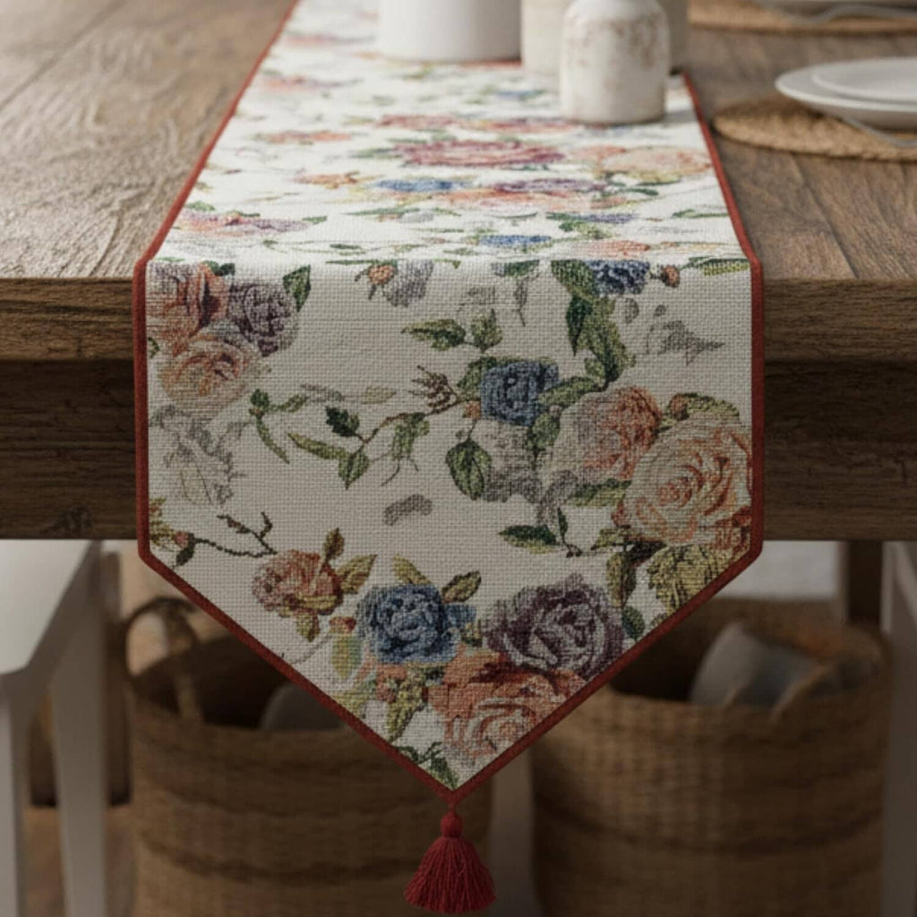 DaDa Bedding Vintage Romantic Roses Lovely Pink Floral Woven Tapestry Dining Table Runner (879)