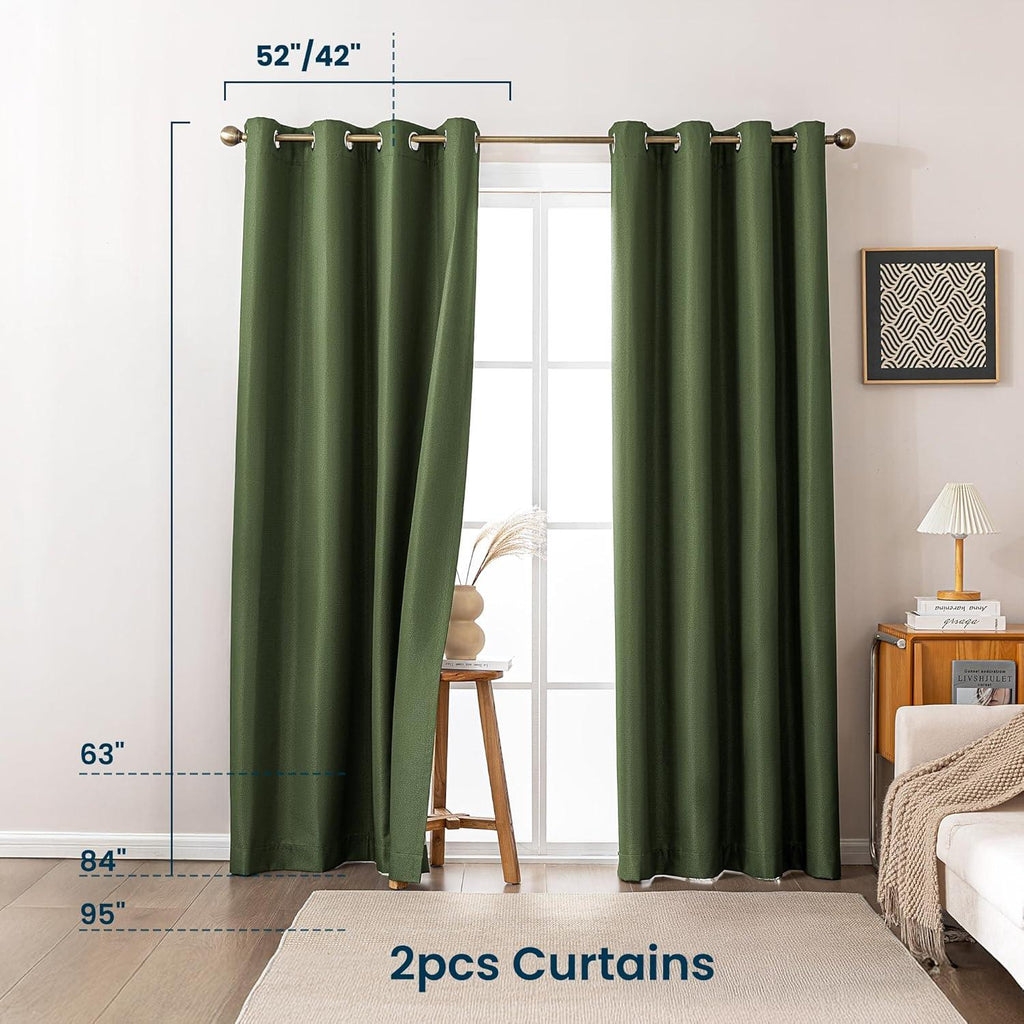 Blackout Curtains for Room Darkening Window Drapes with Rod Pocket 2 Panels Set-Sage Green Sleep Zone
