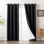 Blackout Curtains for Room Darkening Window Drapes with Rod Pocket 2 Panels Set-Black Sleep Zone