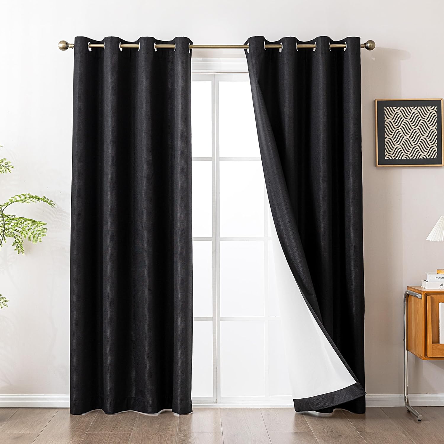 Blackout Curtains for Room Darkening Window Drapes with Rod Pocket 2 Panels Set-Black Sleep Zone
