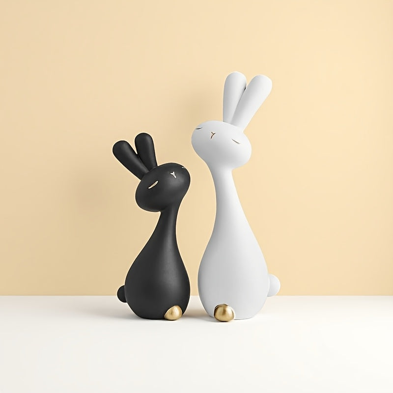 Rabbit Figurines - Decorative Black White Set