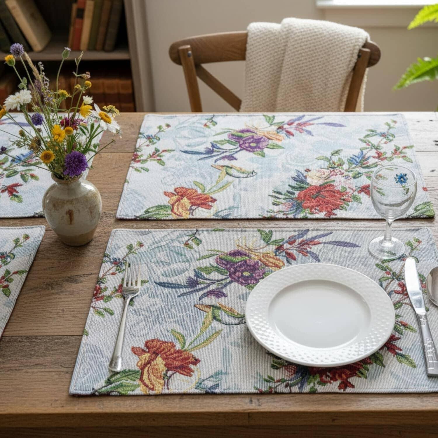 DaDa Bedding Set of 4-Pieces Tropical Sky Blue Birds Floral Tapestry Dining Table Placemats 13” x 19” (18116) DaDalogy Bedding Collection