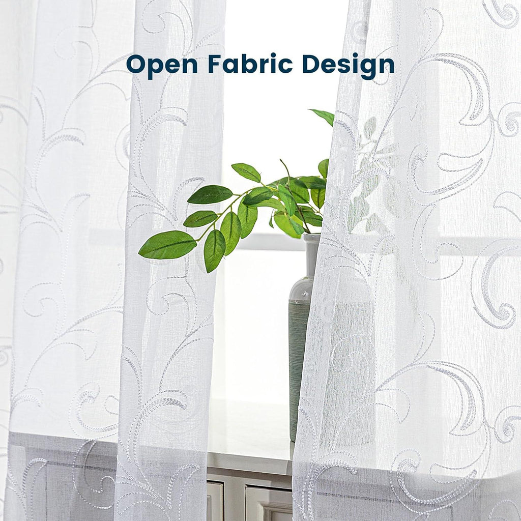 White Leaf Sheer Curtains for Living Room/Bedroom Sleep Zone