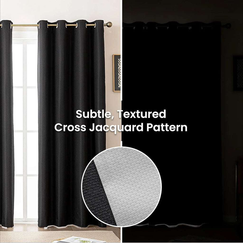 Blackout Curtains for Room Darkening Window Drapes with Rod Pocket 2 Panels Set-Black Sleep Zone