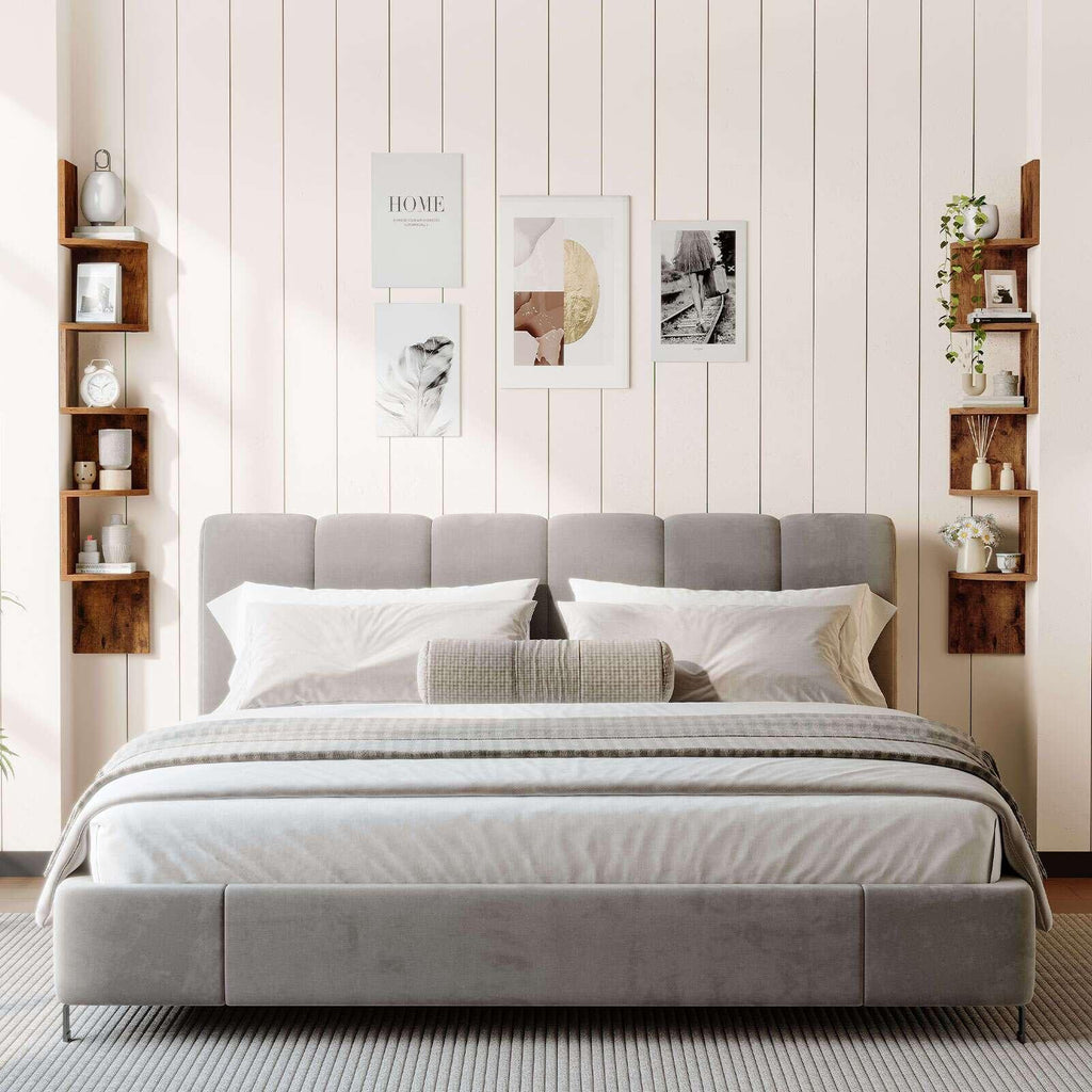 Set of 2 Corner Shelf Wall-Mounted, 5-Tier Bookshelves, Floating Corner Shelves for Wall Decor in Living Room, Bedroom, Bathroom, Home Office, Rustic Brown House Of Avana