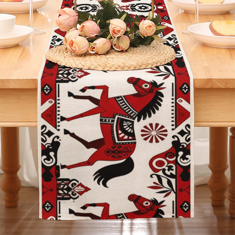 Table Runner - Horse Theme Red Black White