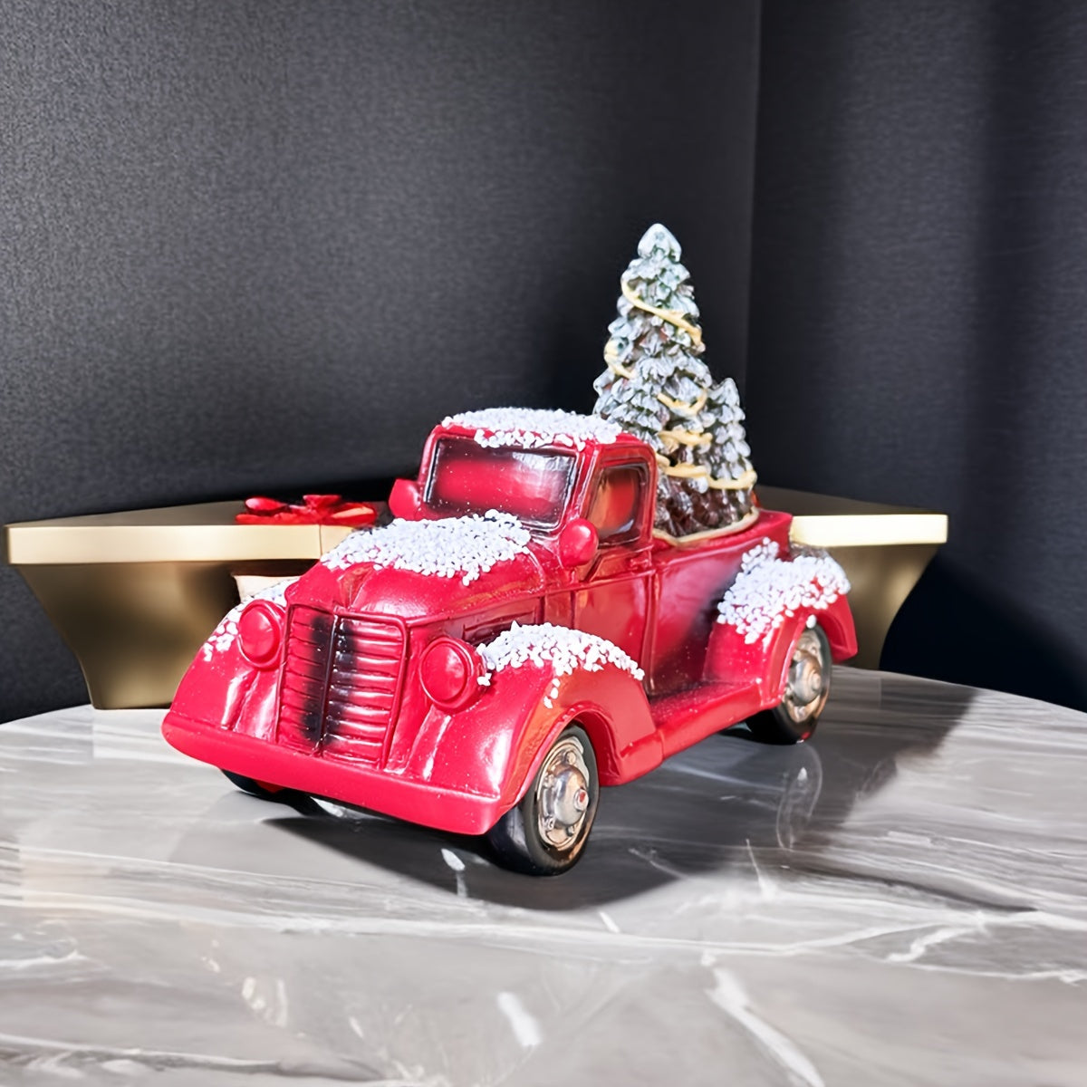 1pc Christmas Vintage Red Truck with Tree Figurine - Resin Collectible Tabletop Decor for Home & Holiday, Fashion Theme, Versatile Room Decor, Gift for Friends & Family House Of Avana