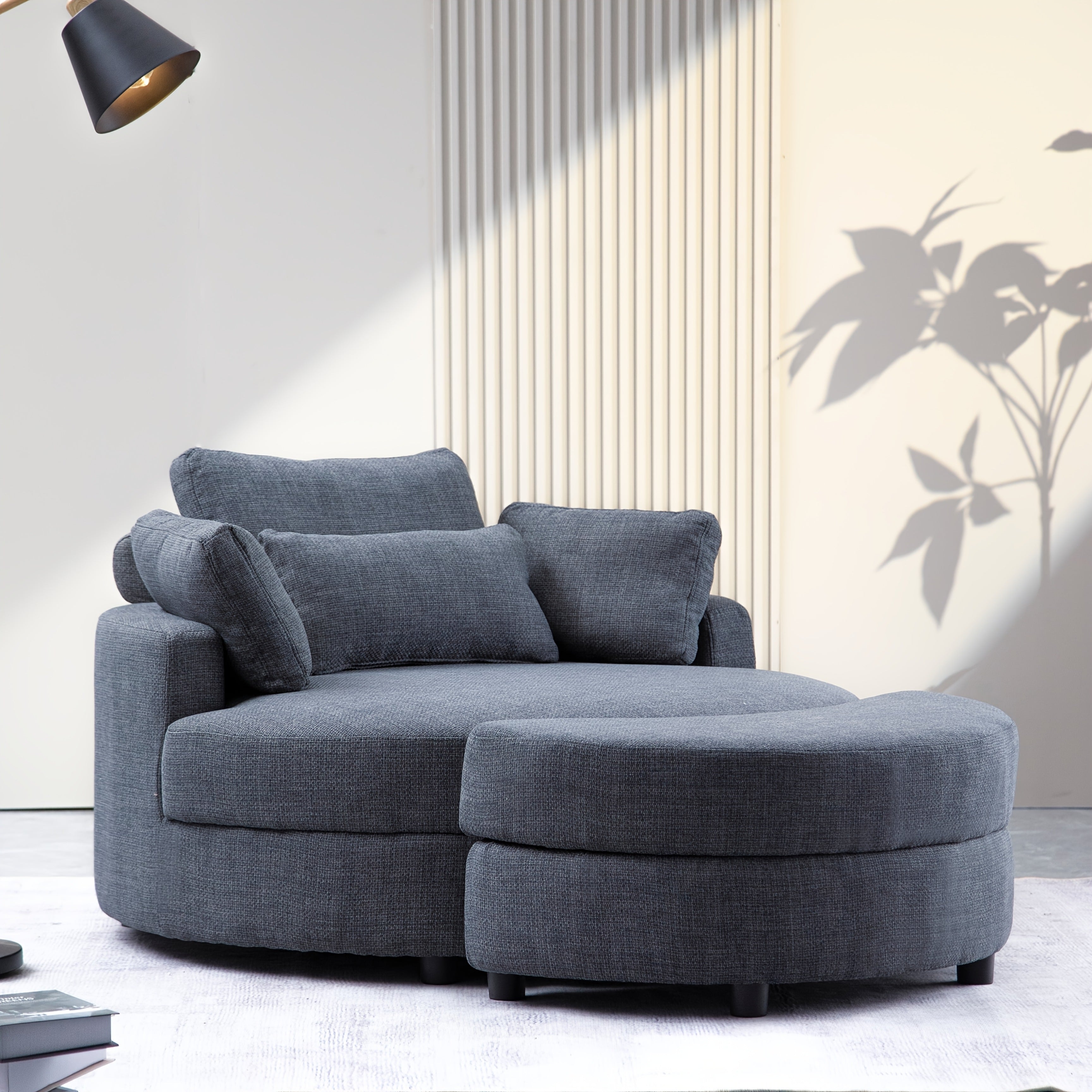 52 Inch Round Chair Linen with Moon Storage Ottoman, with 4 Pillows for Study Living Room Bedroom, Beige/dark Gray/light Gray/orange/green House Of Avana