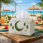 Tissue Box - Green Crescent Moon Polyester Small
