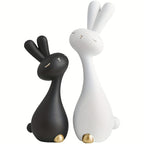 Rabbit Figurines - Decorative Black White Set