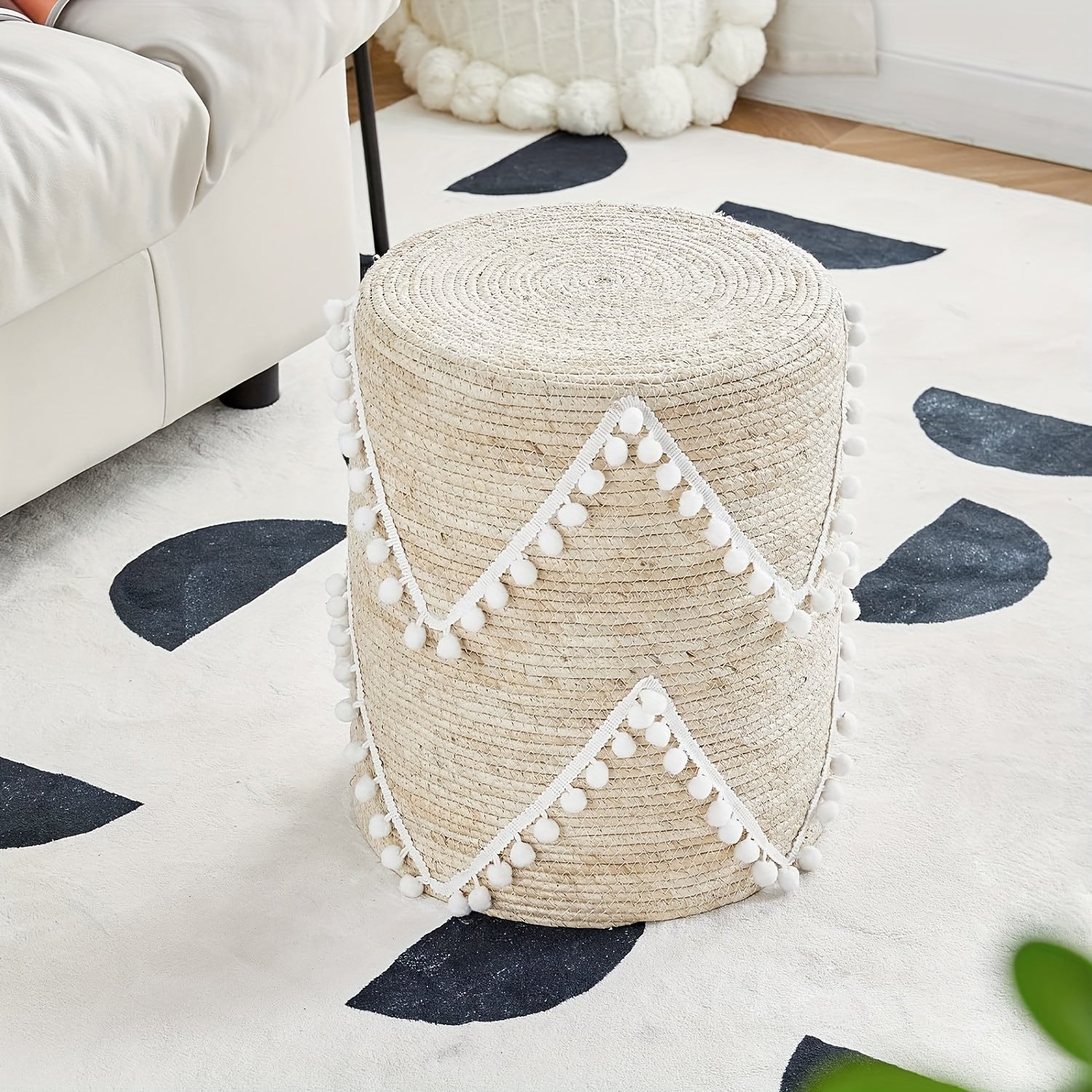 Natural Seagrass Foot Stool, Hand Weaving Round Ottoman, for Living Room, Outdoor Seat House Of Avana