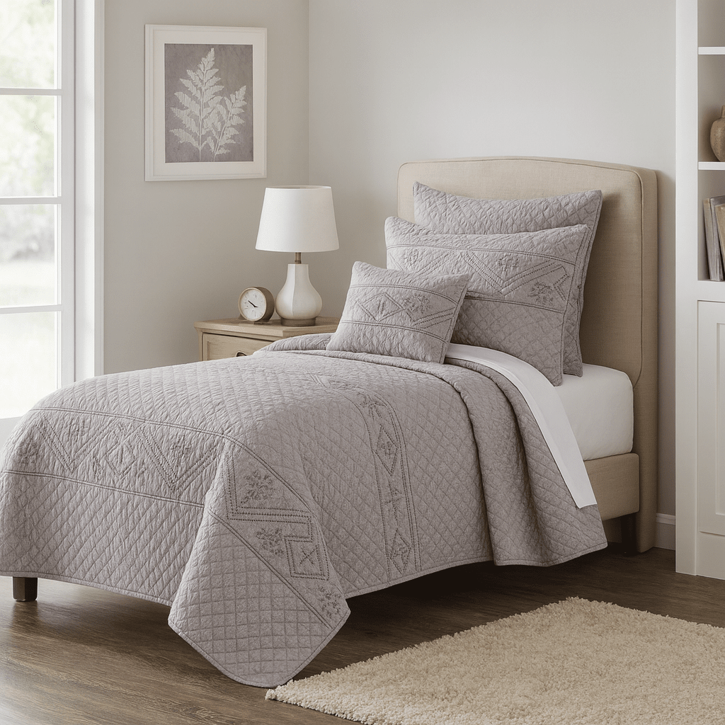 DaDa Bedding Whimsical Lavender Grey Cottage Soft Quilted Coverlet Bedspread Set - Twin (JHW866)