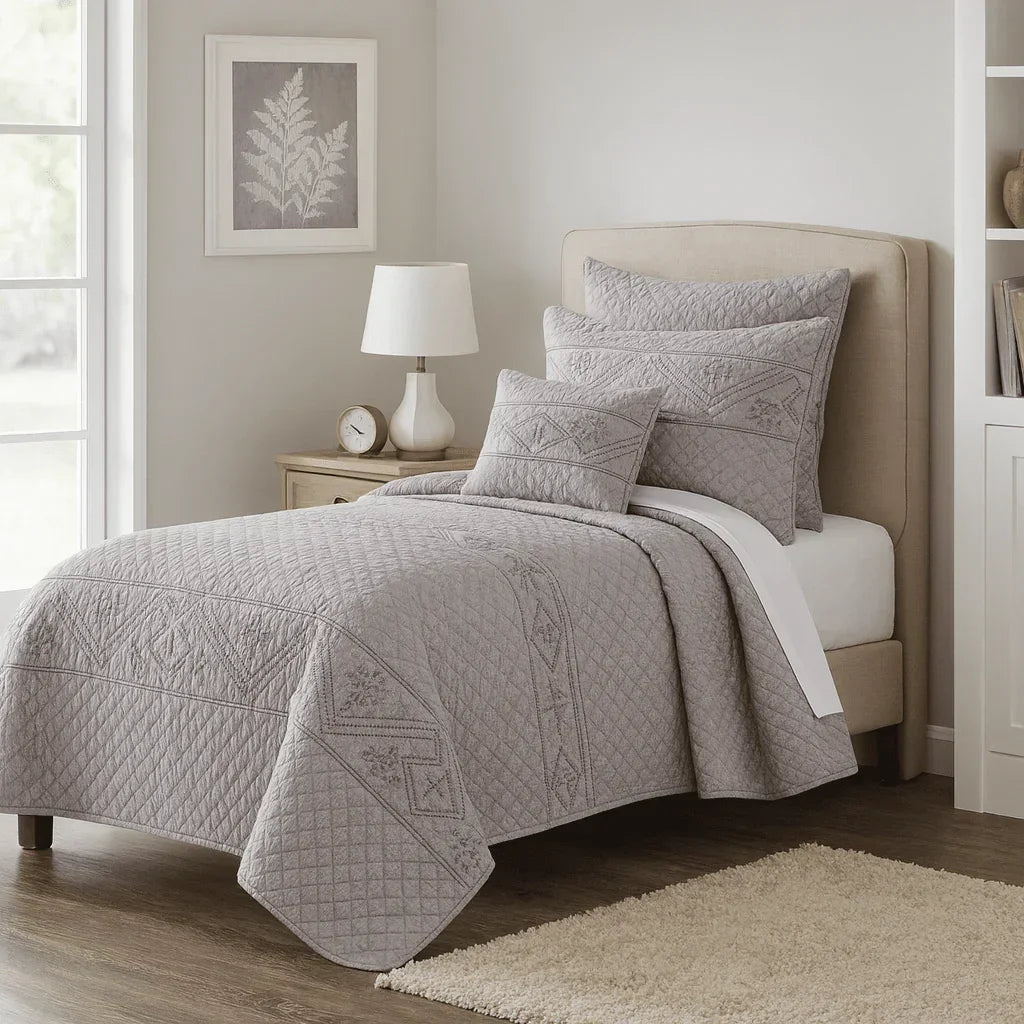DaDa Bedding Whimsical Lavender Grey Cottage Soft Quilted Coverlet Bedspread Set (JHW866) DaDalogy Bedding Collection