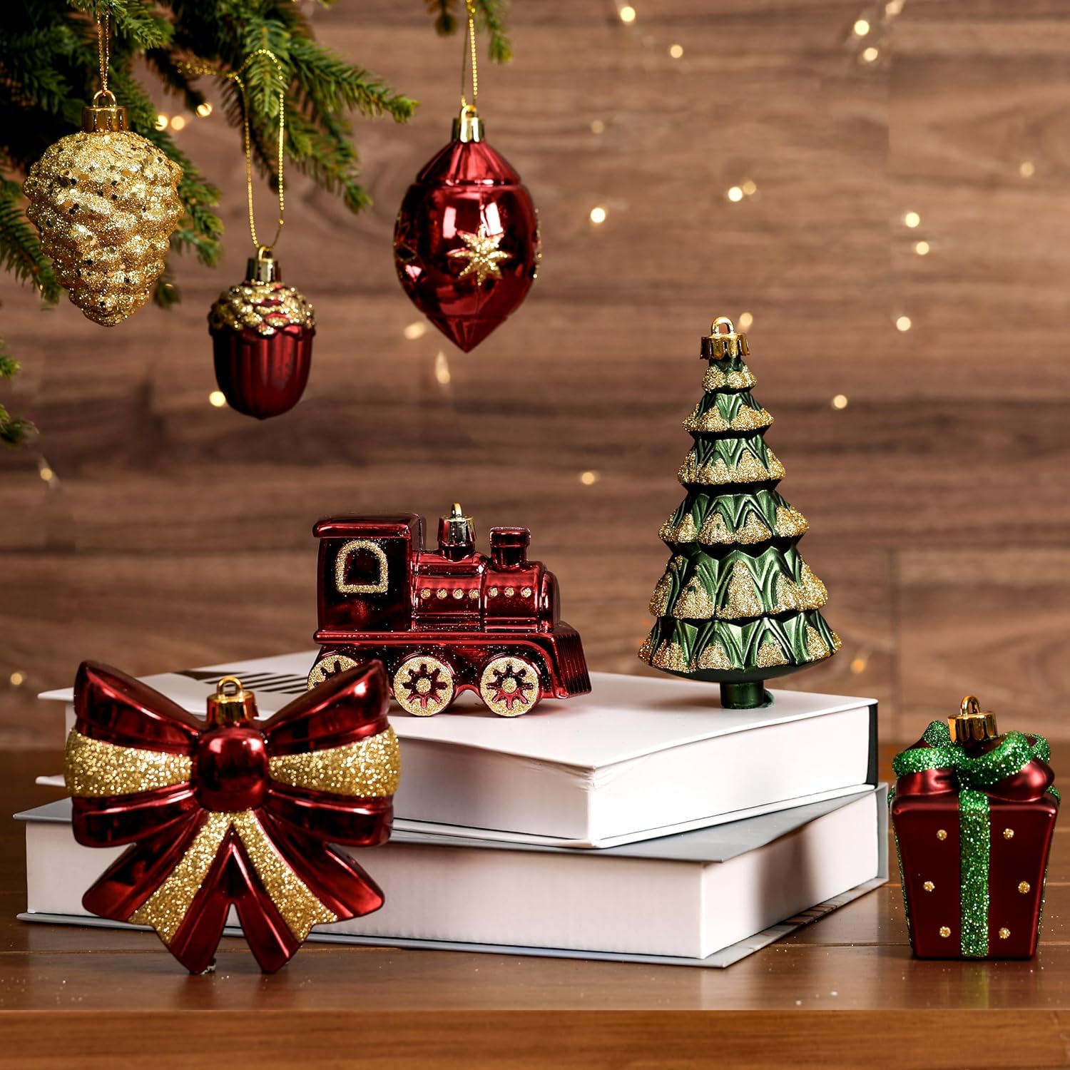 [Christmas, Weddings, Parties] 82pcs Shatterproof Plastic Christmas Ornaments Set - Red, Green & Golden/White Decorations with Golden Caps & Hanging Strings, Large & Small Holiday Tree Decor for Xmas, Weddings, Parties - & Pe House Of Avana