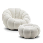 Teddy Boucle Fabric White 1 Seater Swivel Sofa with Footstool MIRIELLE House Of Avana