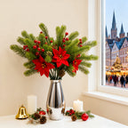 5-Pack Premium Poinsettia Pine Branch Artificial Flowers with Faux Pinecones and Berries Bouquet - Holiday Faux Flower Decor, Suitable for Home Decor, Wreath Decor, Christmas Theme, Christmas, DIY Indoor and Outdoor Wedding P House Of Avana