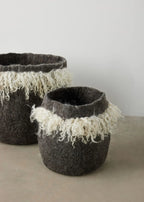 Grey Fringed Skirt Wool & Mohair Basket Kanju Interiors